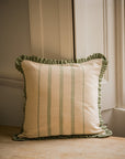 The Rustic Stripe Frilly Edge Cushion 45x45cm | Sage