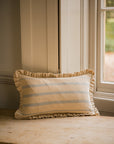 The Rustic Stripe Frilly Edge Cushion 30x50cm | Denim