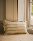 The Rustic Stripe Frilly Edge Cushion 30x50cm | Sage