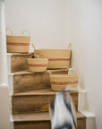 Harbour Stripe Seagrass Oval Baskets | Red