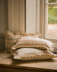 The Rustic Stripe Frilly Edge Cushion 30x50cm | Denim