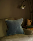 Indian Cotton Velvet Cushion | Fjord Blue