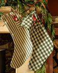 The Pocket Ruffle Stocking - Stripe in Pine Green