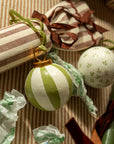 Hand-Painted Baubles with Velvet Ribbon - Green