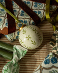 Hand-Painted Baubles with Velvet Ribbon - Green