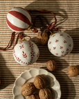 Hand-Painted Baubles with Velvet Ribbon - Red