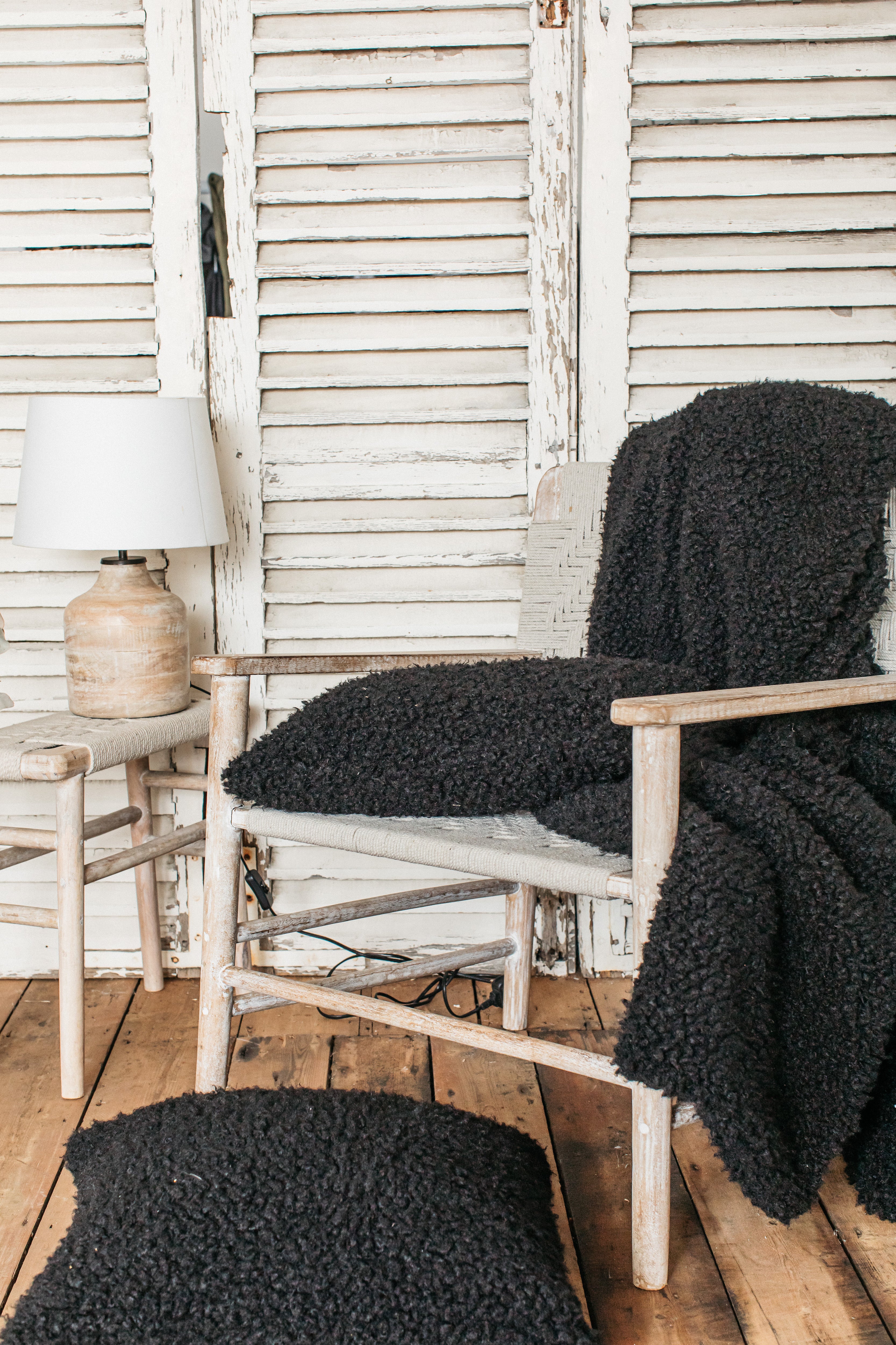 Lia Faux Sheepskin Throw Black