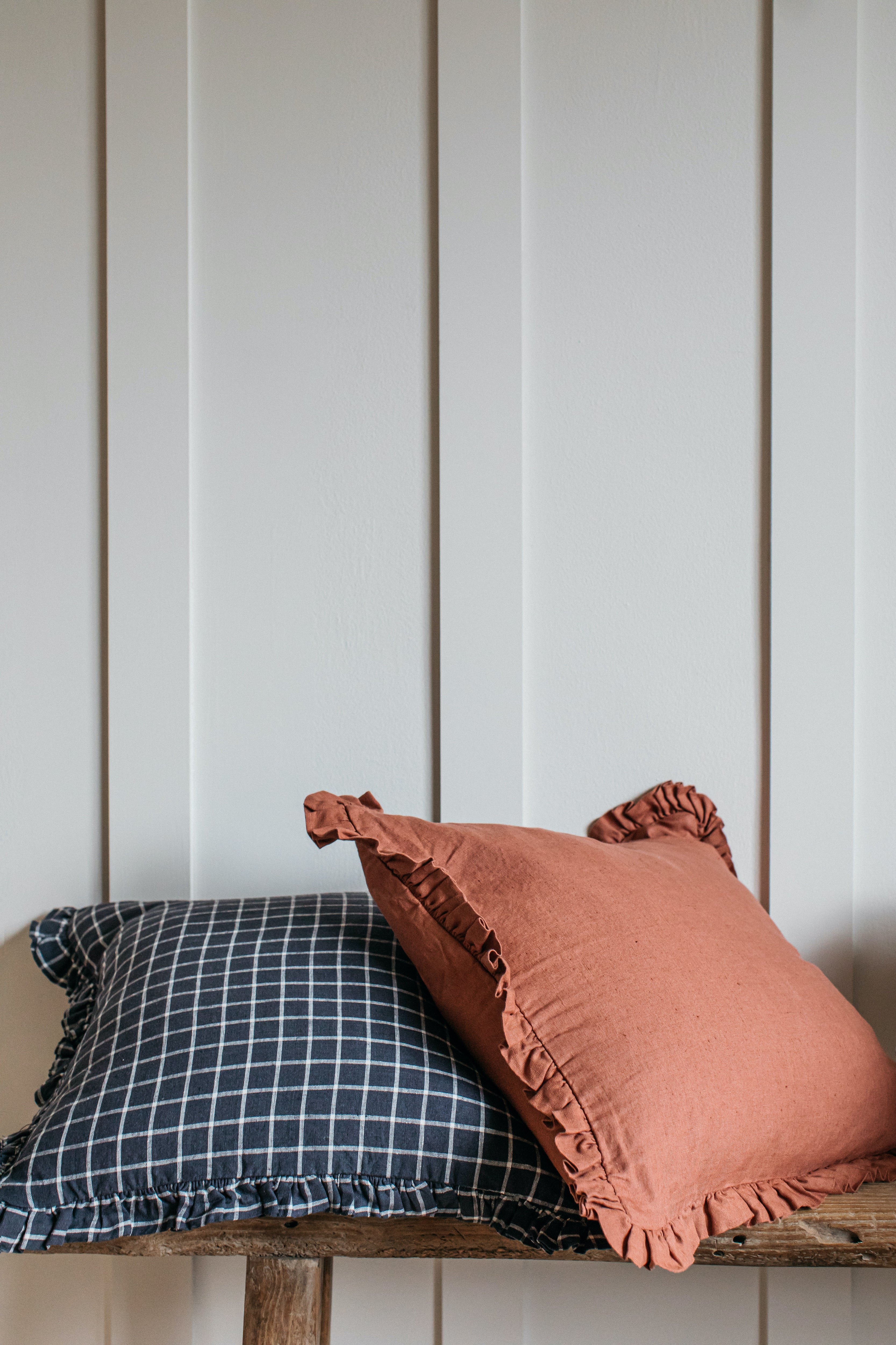 Oli Ruffle Cushion Midnight Grid