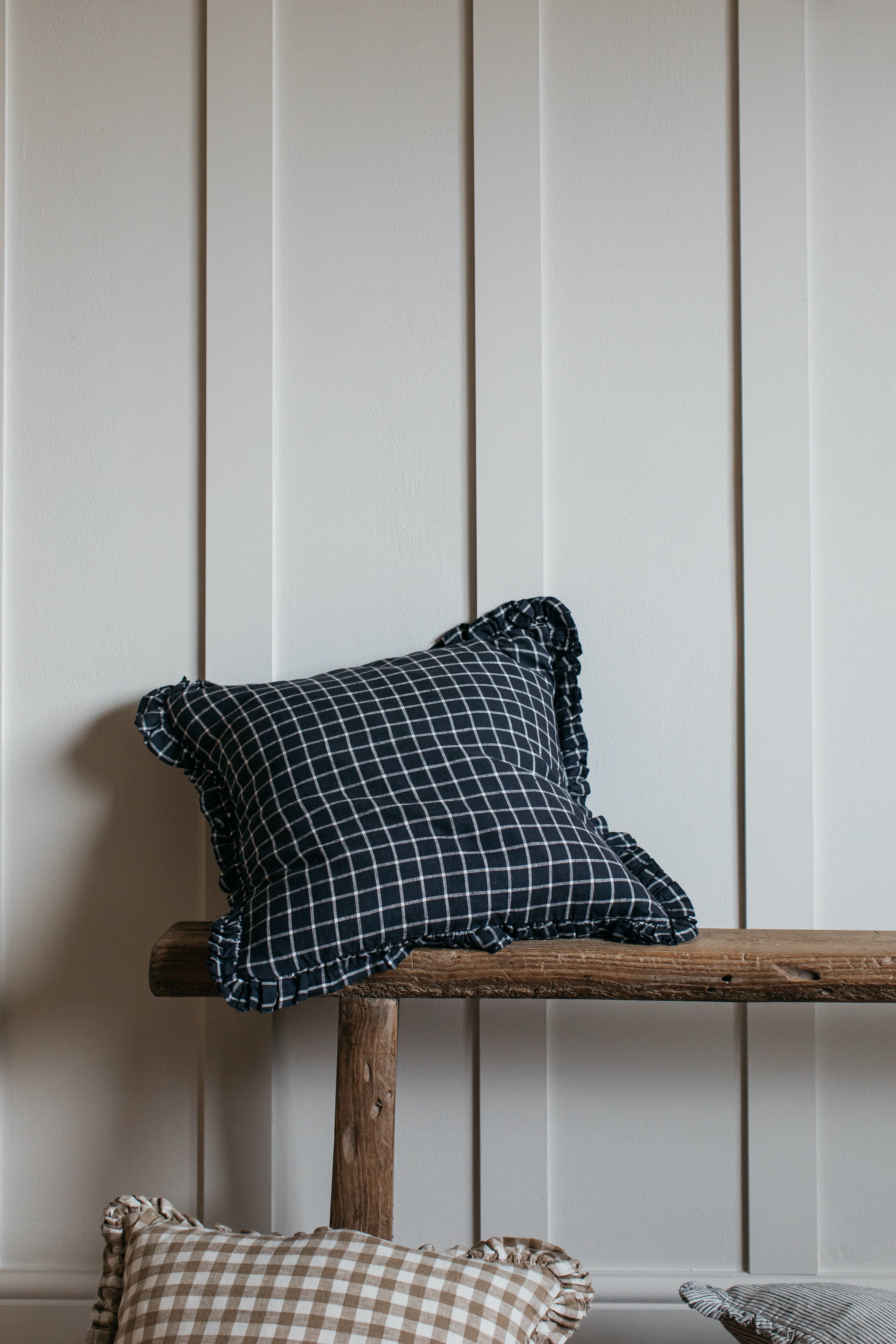 Oli Ruffle Cushion Midnight Grid