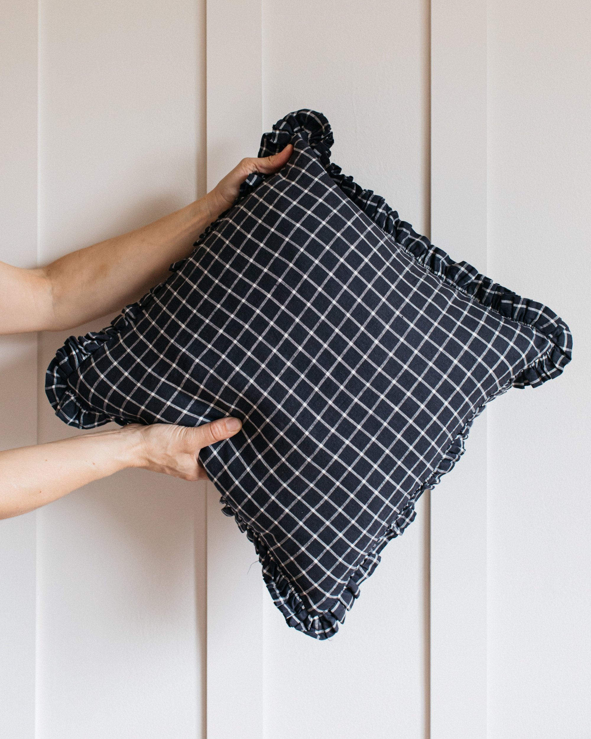 Oli Ruffle Cushion Midnight Grid