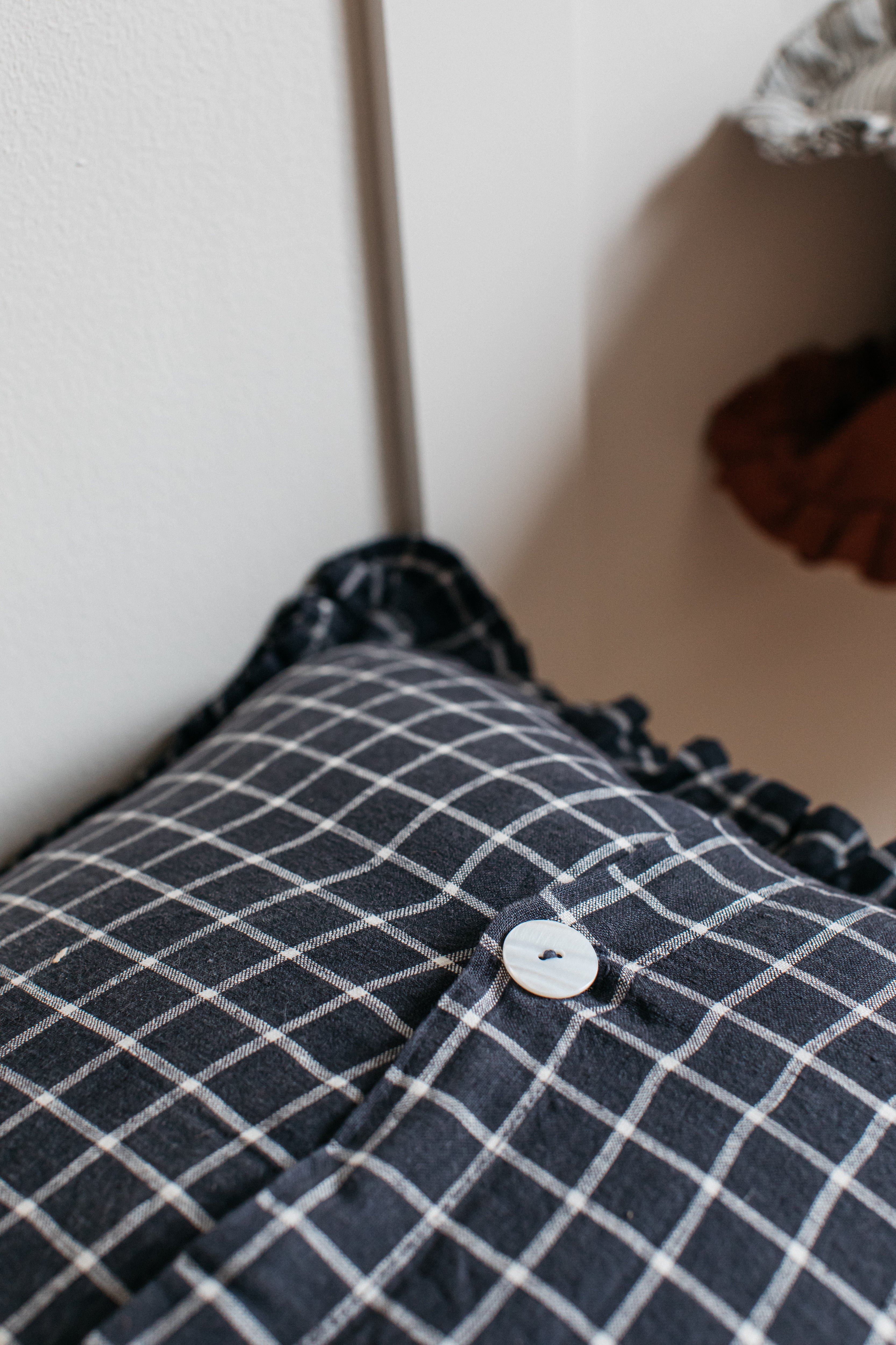 Oli Ruffle Cushion Midnight Grid