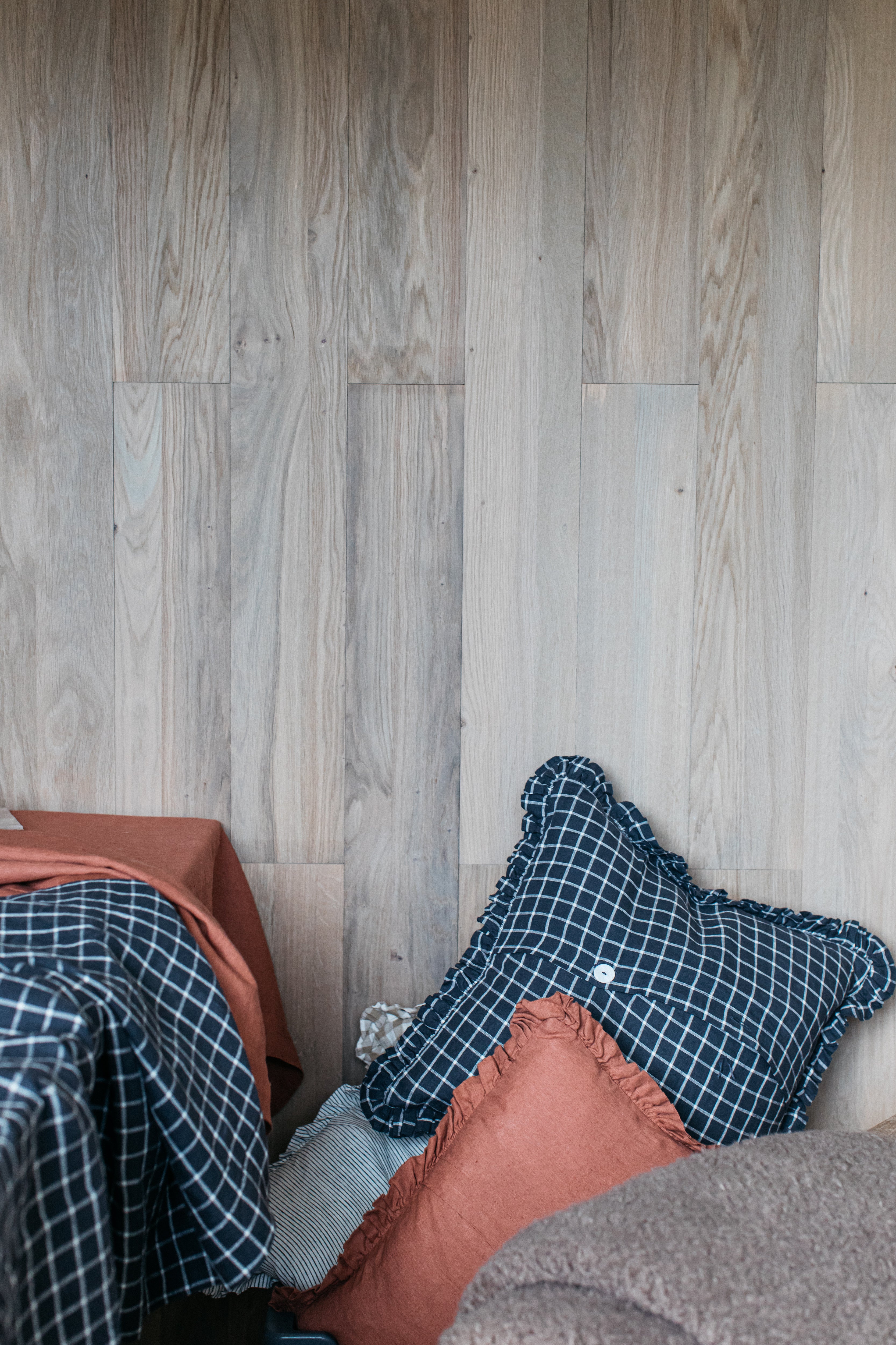 Oli Ruffle Cushion Midnight Grid