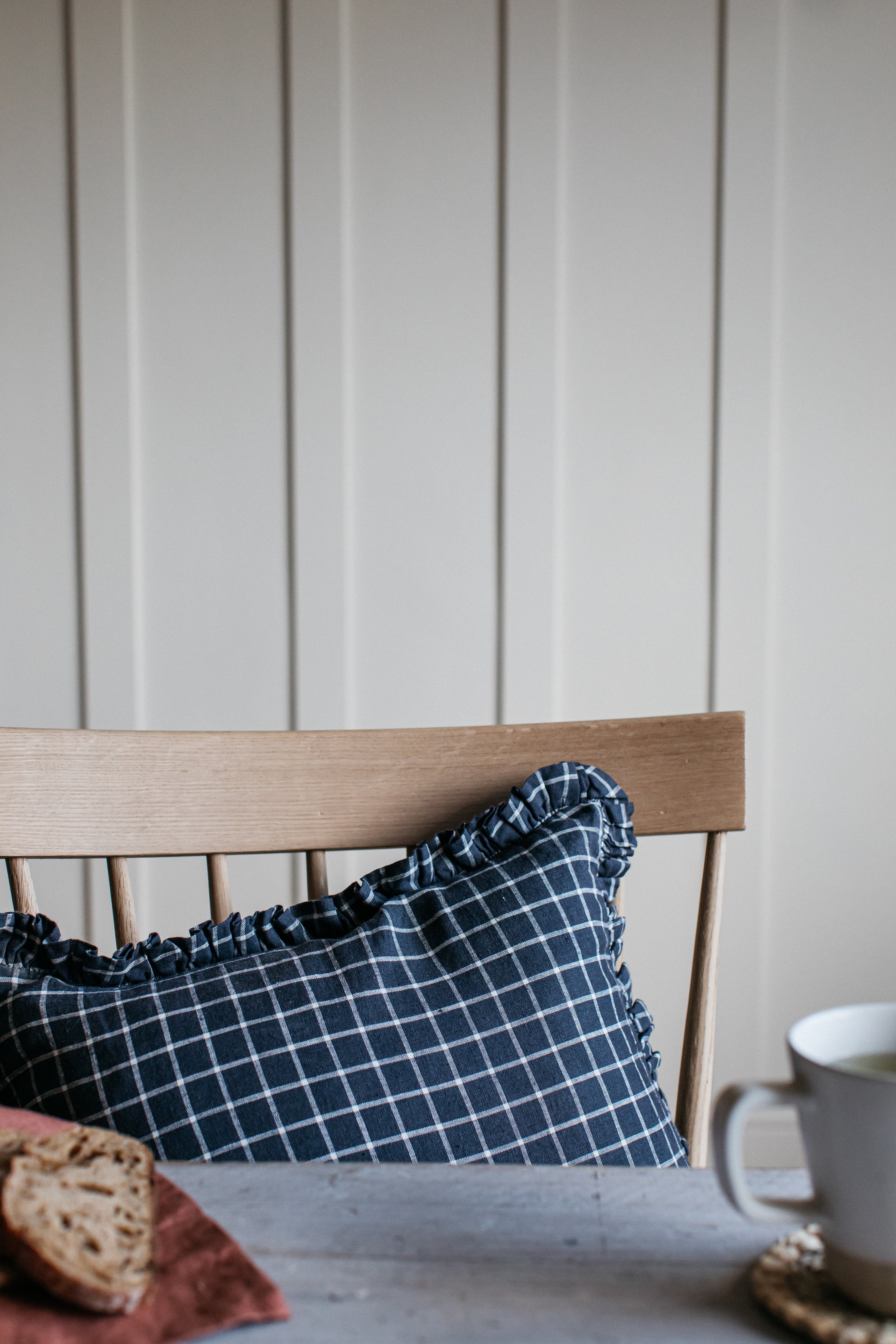 Oli Ruffle Cushion Midnight Grid