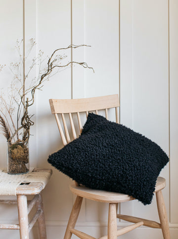 Lia Faux Sheepskin Square Cushion Black