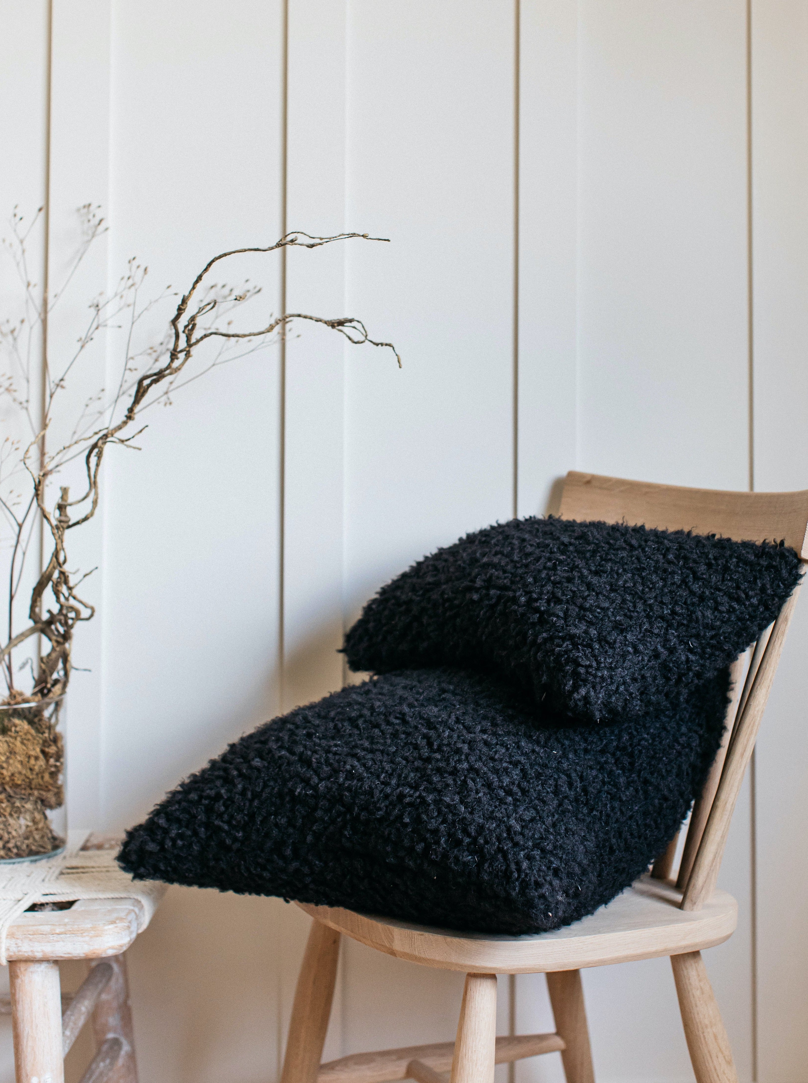 Lia Faux Sheepskin Boudoir Cushion Black