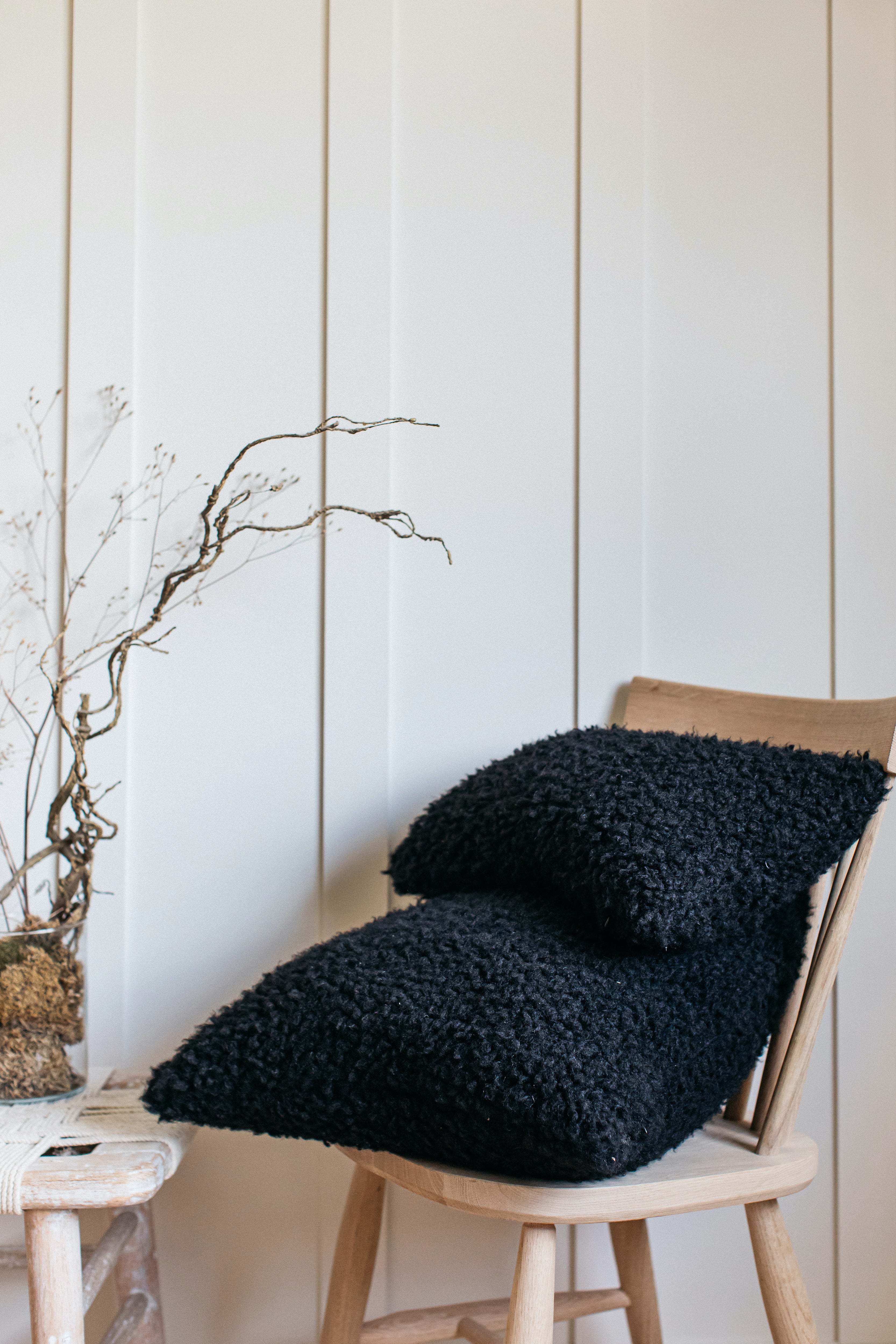 Lia Faux Sheepskin Square Cushion Black