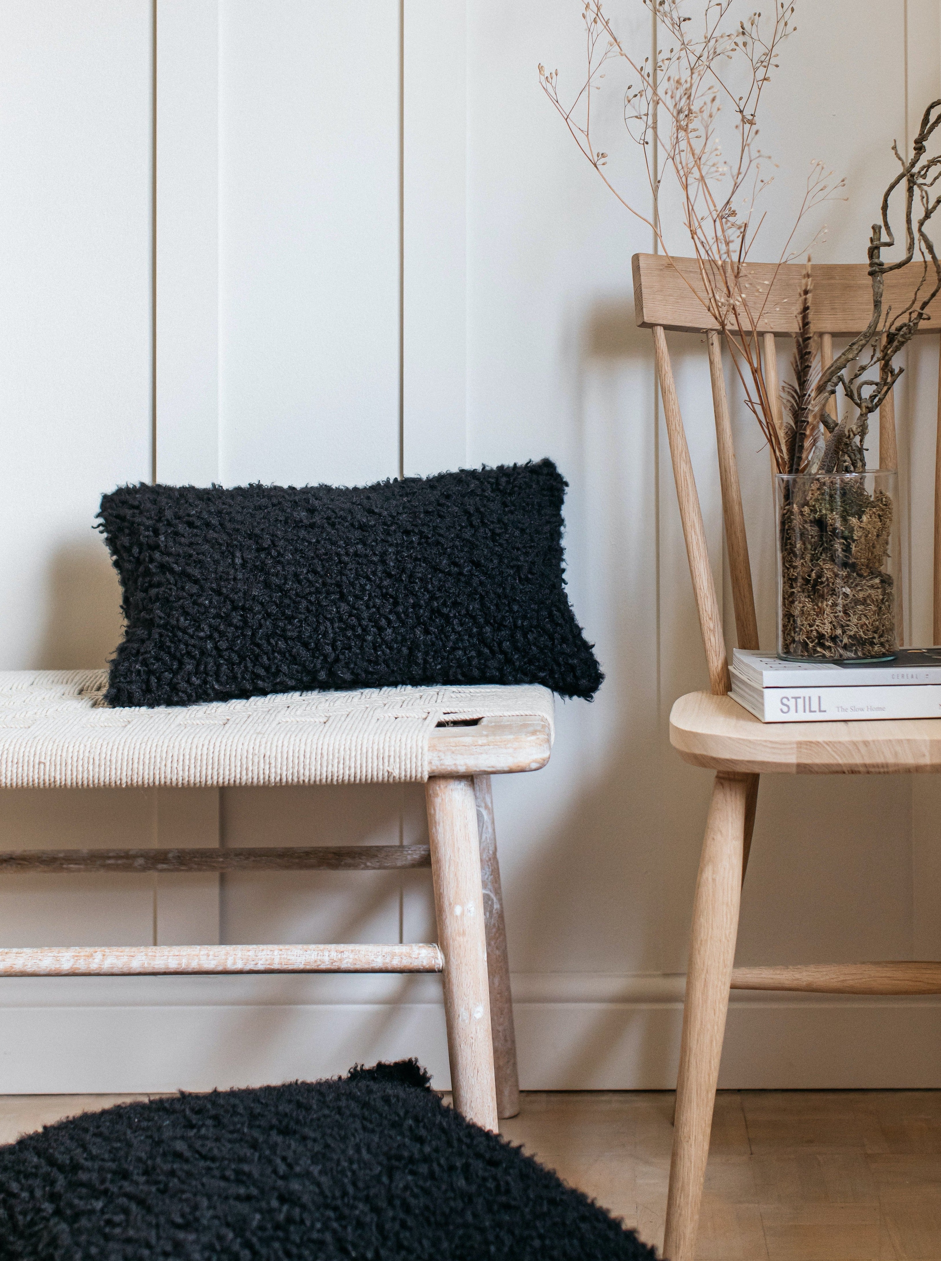 Lia Faux Sheepskin Boudoir Cushion Black