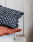 Oli Ruffle Cushion Midnight Grid