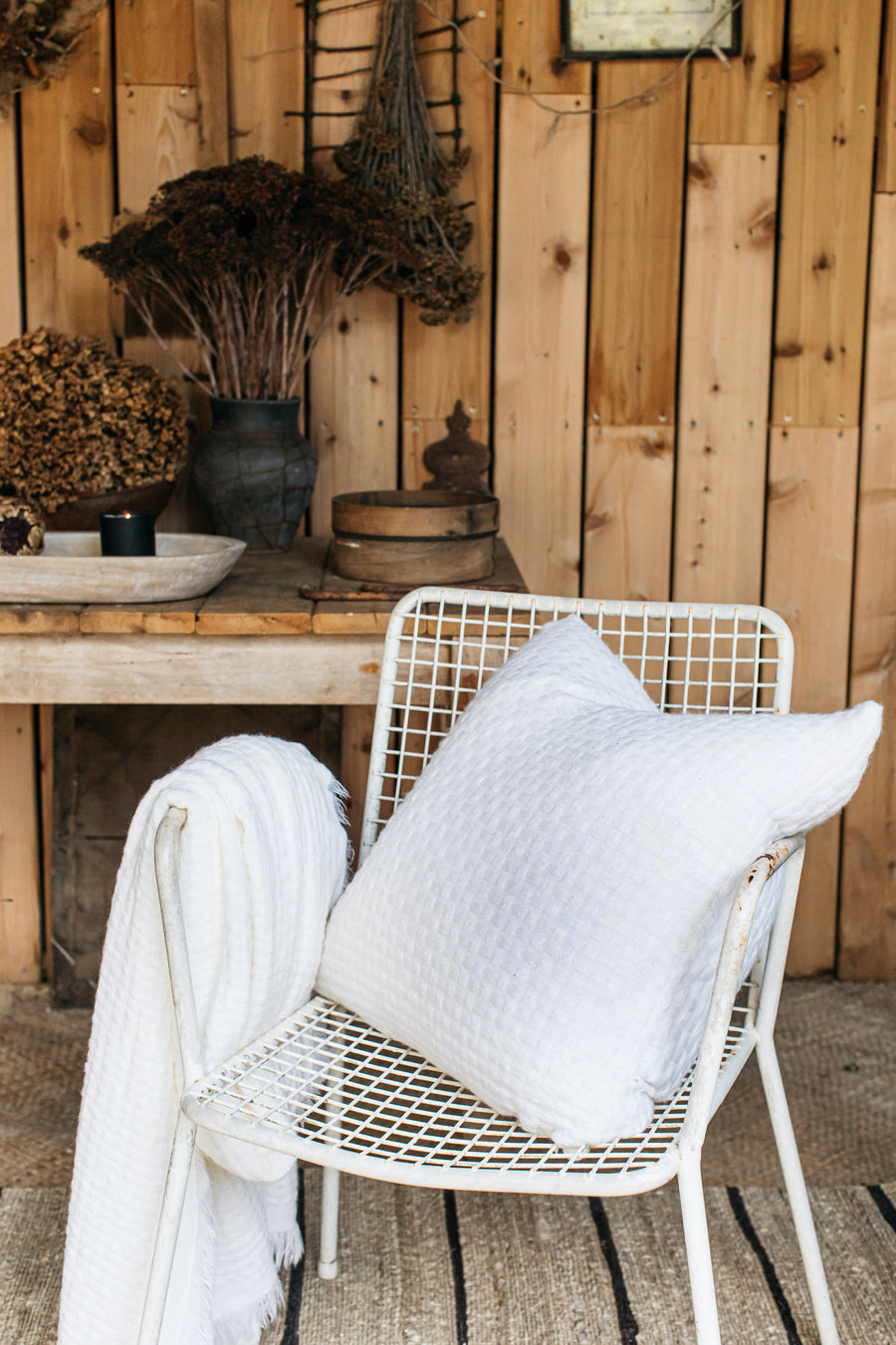 Hallen White Basketweave Cushion