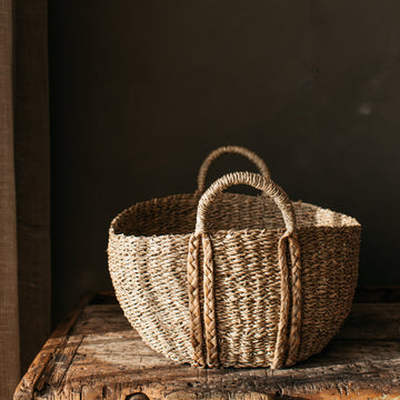 Kurv Small Oval seagrass basket with plaited handles