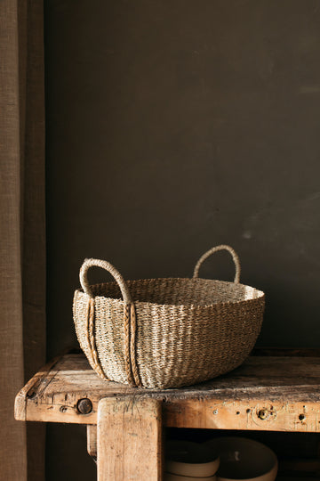 Kurv Large Oval seagrass basket with plaited handles