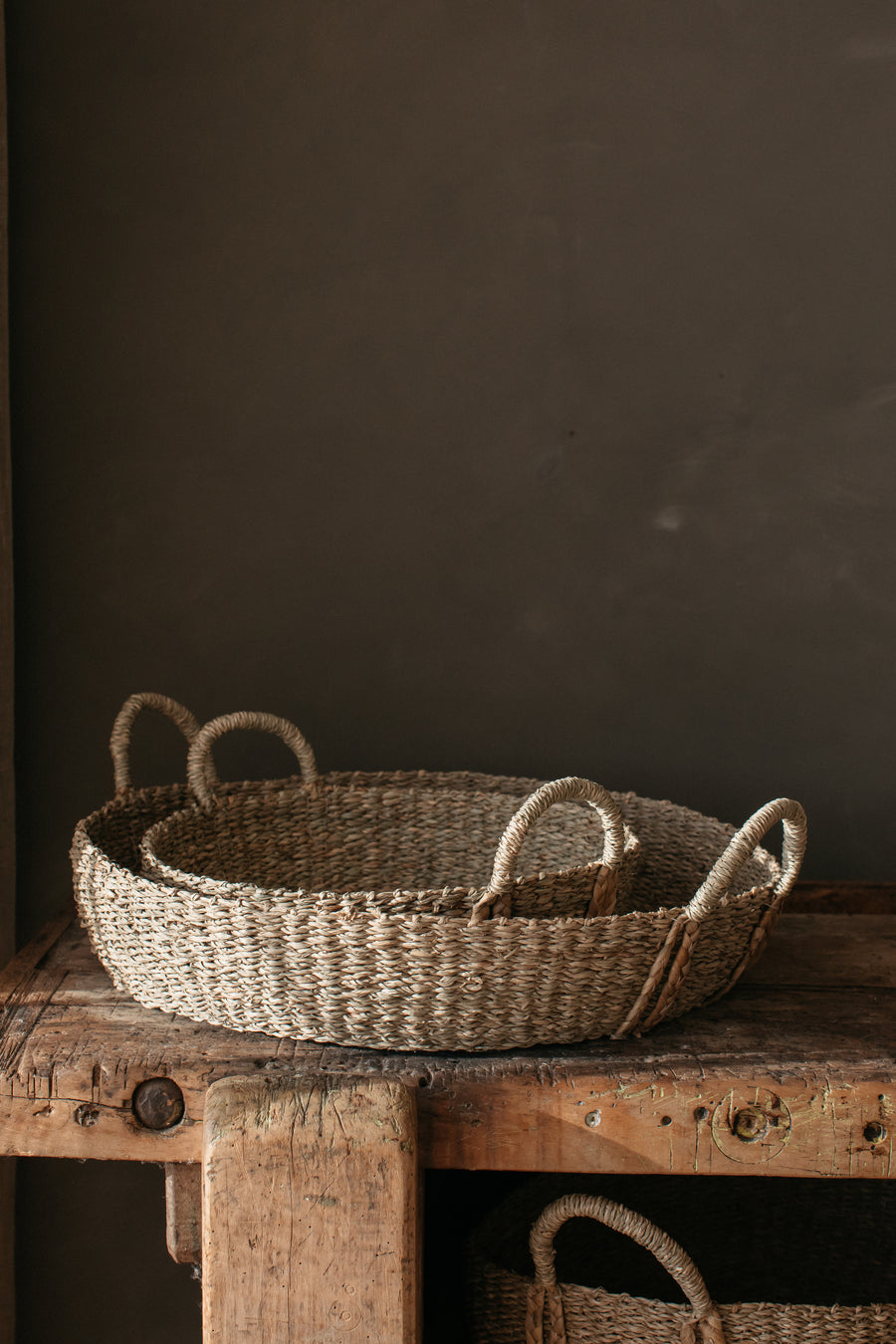 Kuten Round Seagrass Basket with plaited handles | Small