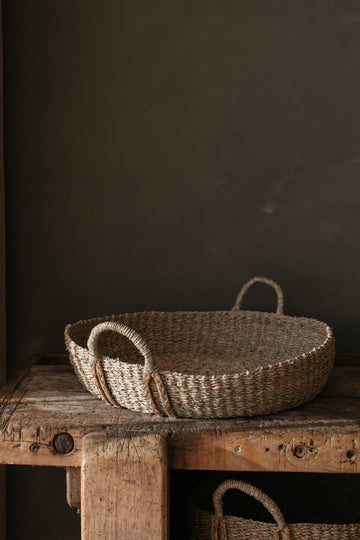 Kuten Large Round seagrass wide basket with plaited handles