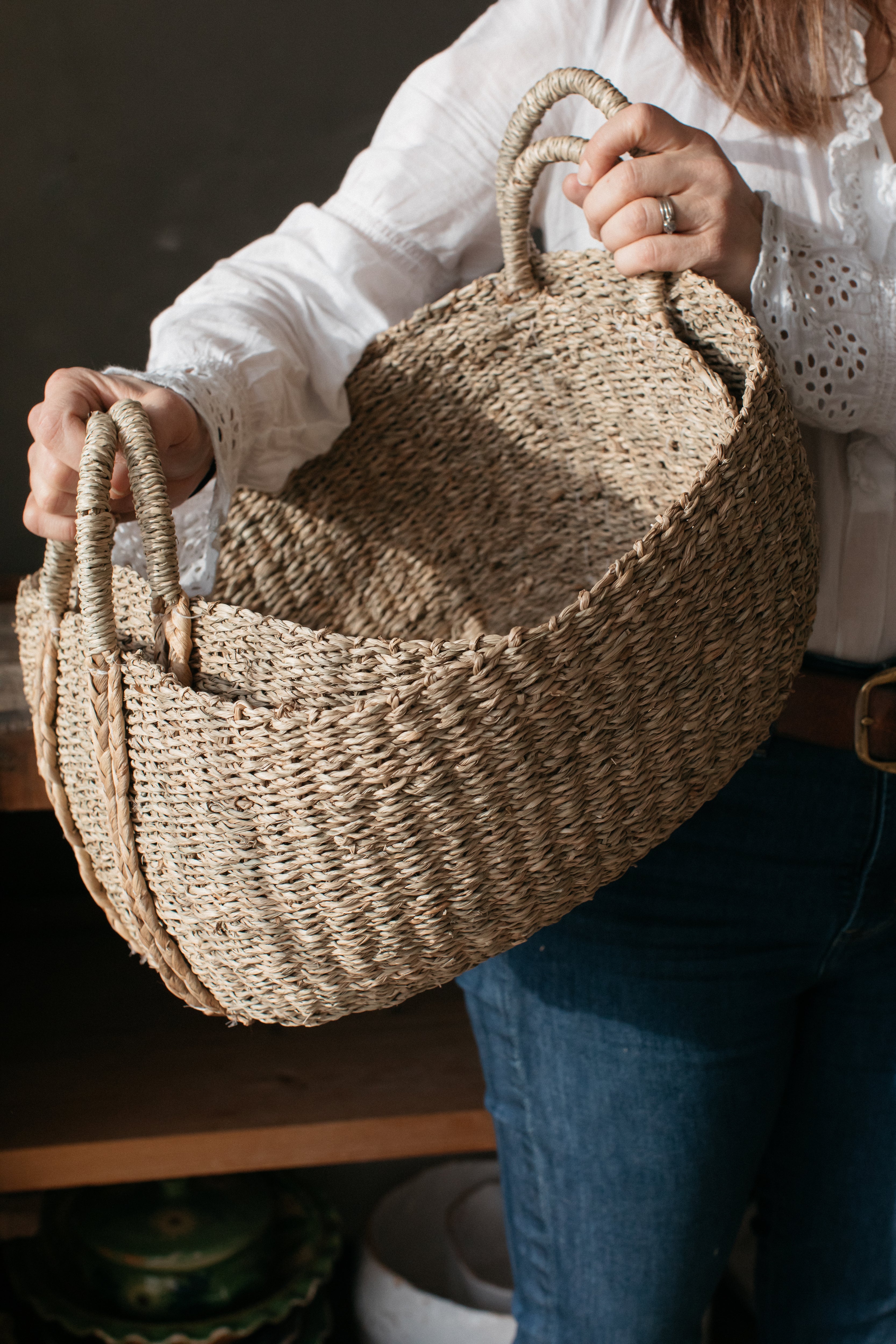 Kurv Oval Seagrass Basket with plaited handles | Small