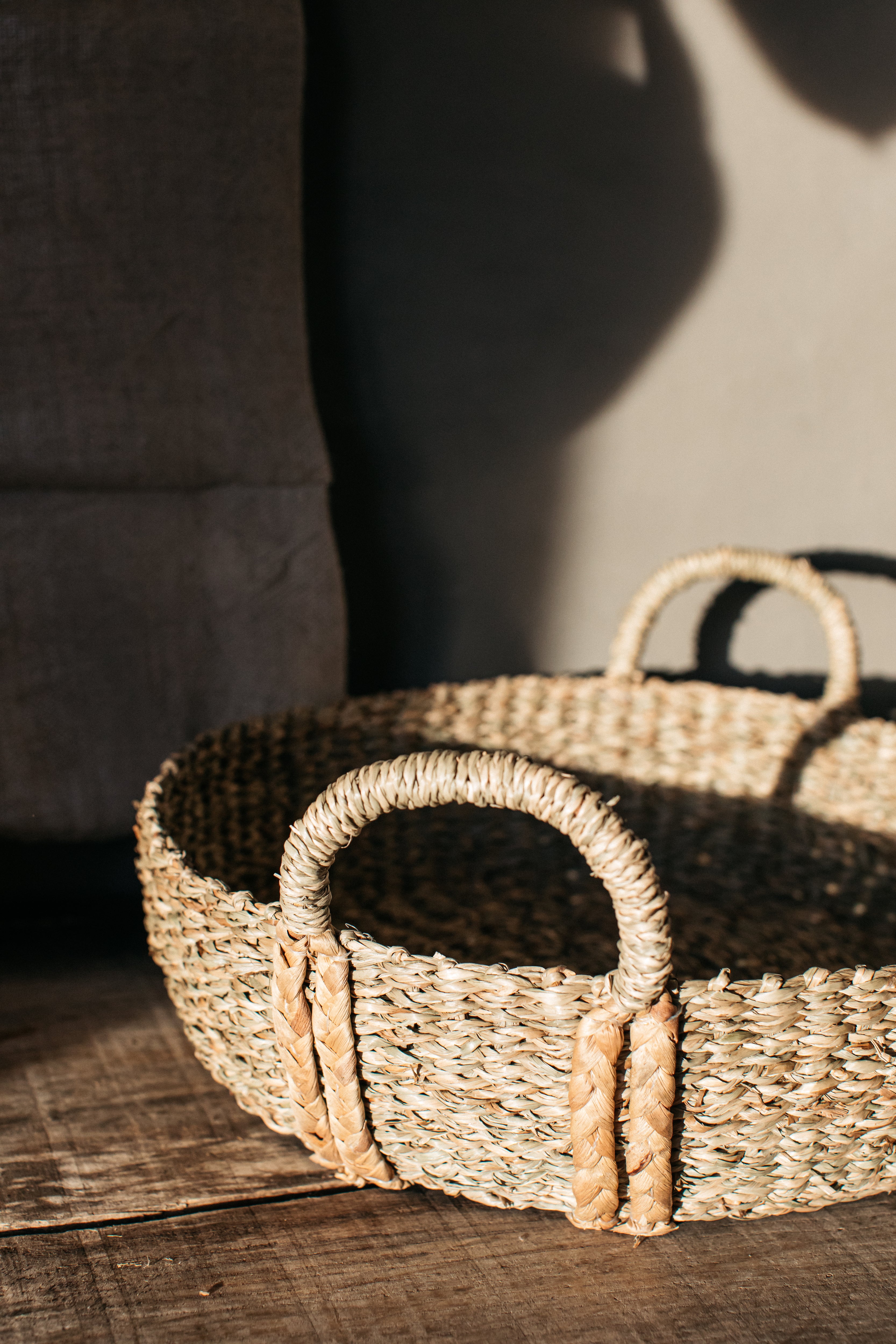 Kuten Round Seagrass Basket with plaited handles | Small