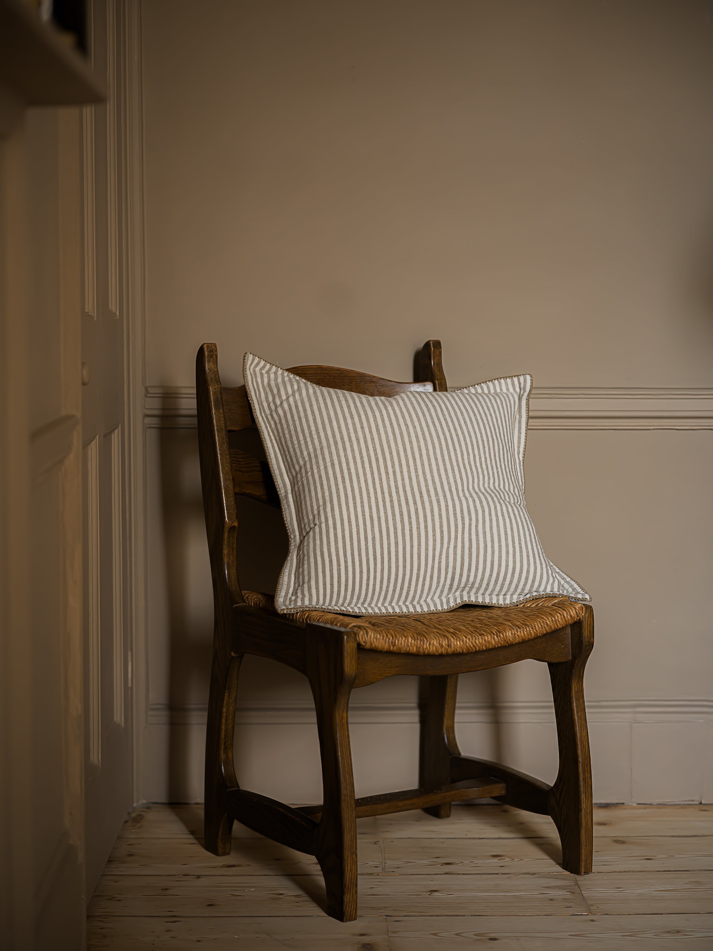 Abby Stripe Double Cloth Cushion | Taupe