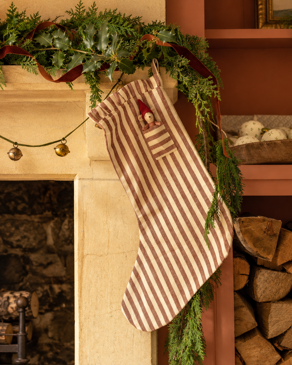 The Pocket Ruffle Stocking - Stripe in Winter Berry