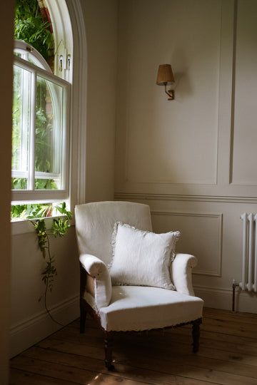 The Provence Ticking Stripe Washed Linen Cushion - Taupe