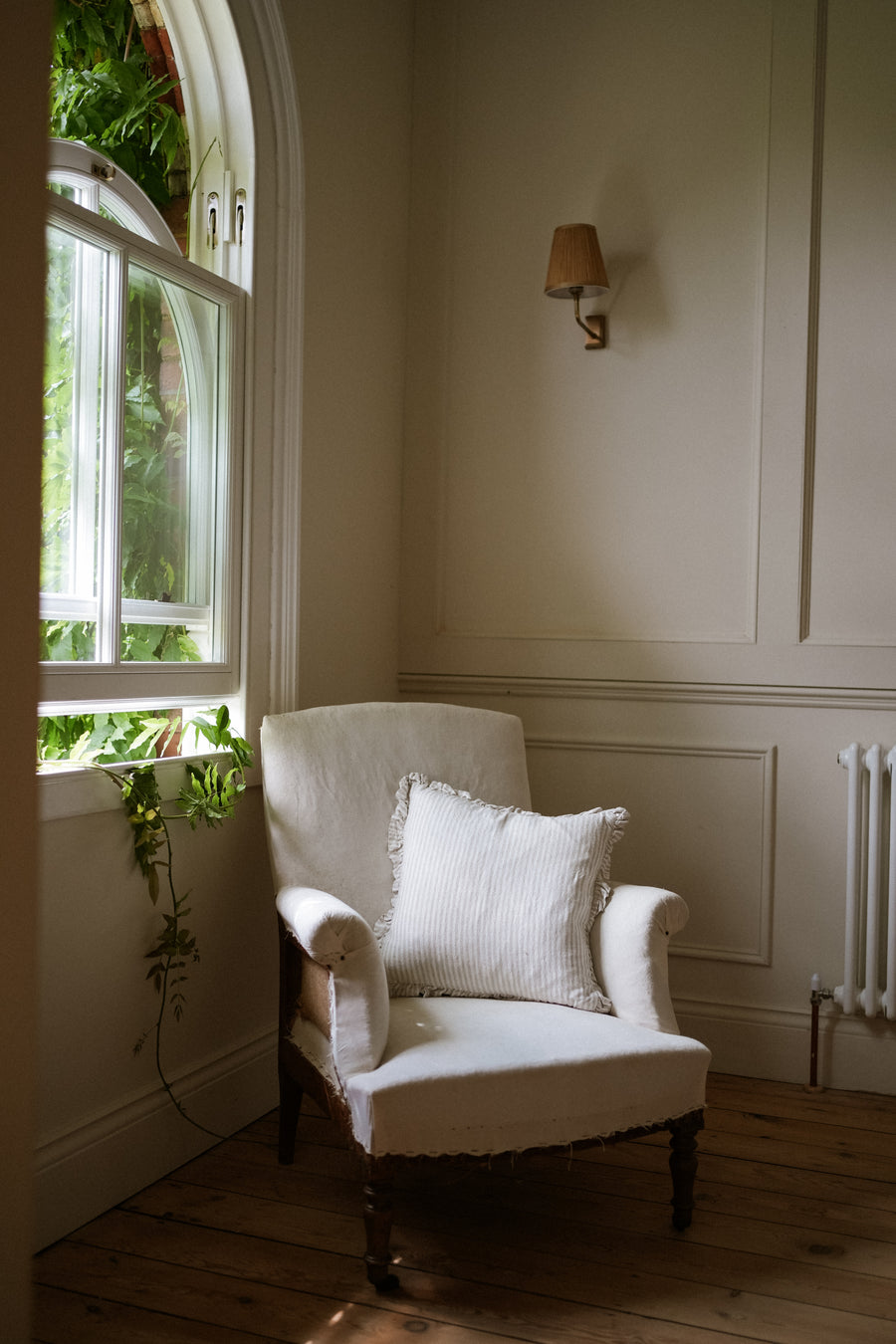 The Provence Ticking Stripe Washed Linen Cushion - Taupe