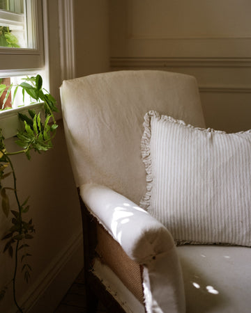 The Provence Ticking Stripe Washed Linen Cushion - Taupe