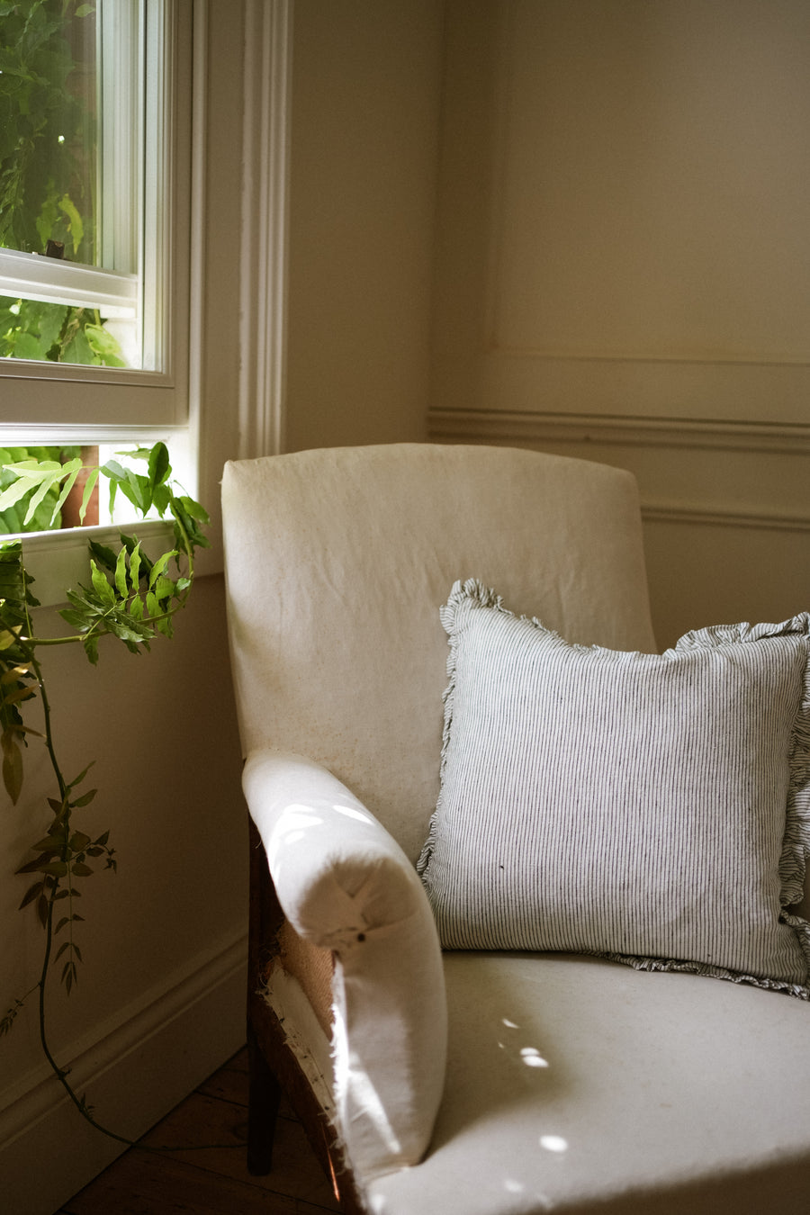 The Oxford Pinstripe Washed Linen Cushion