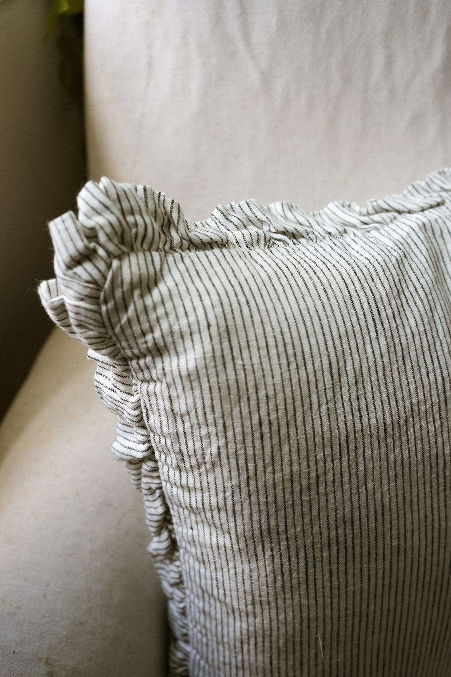 The Oxford Pinstripe Washed Linen Cushion