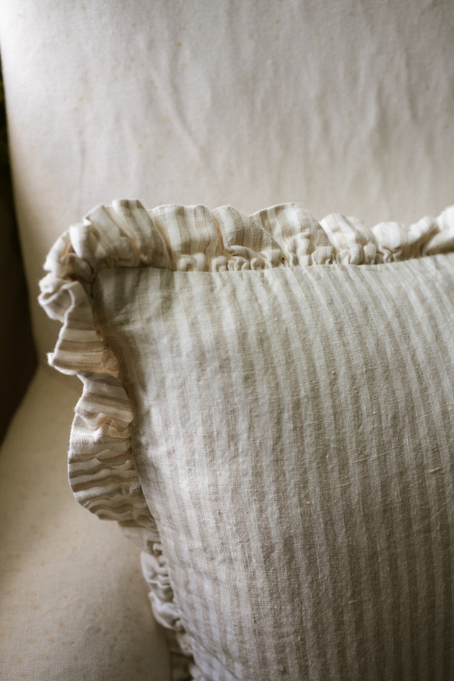 The Provence Ticking Stripe Washed Linen Cushion - Taupe