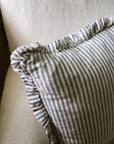 The Provence Ticking Stripe Washed Linen Cushion - Blue