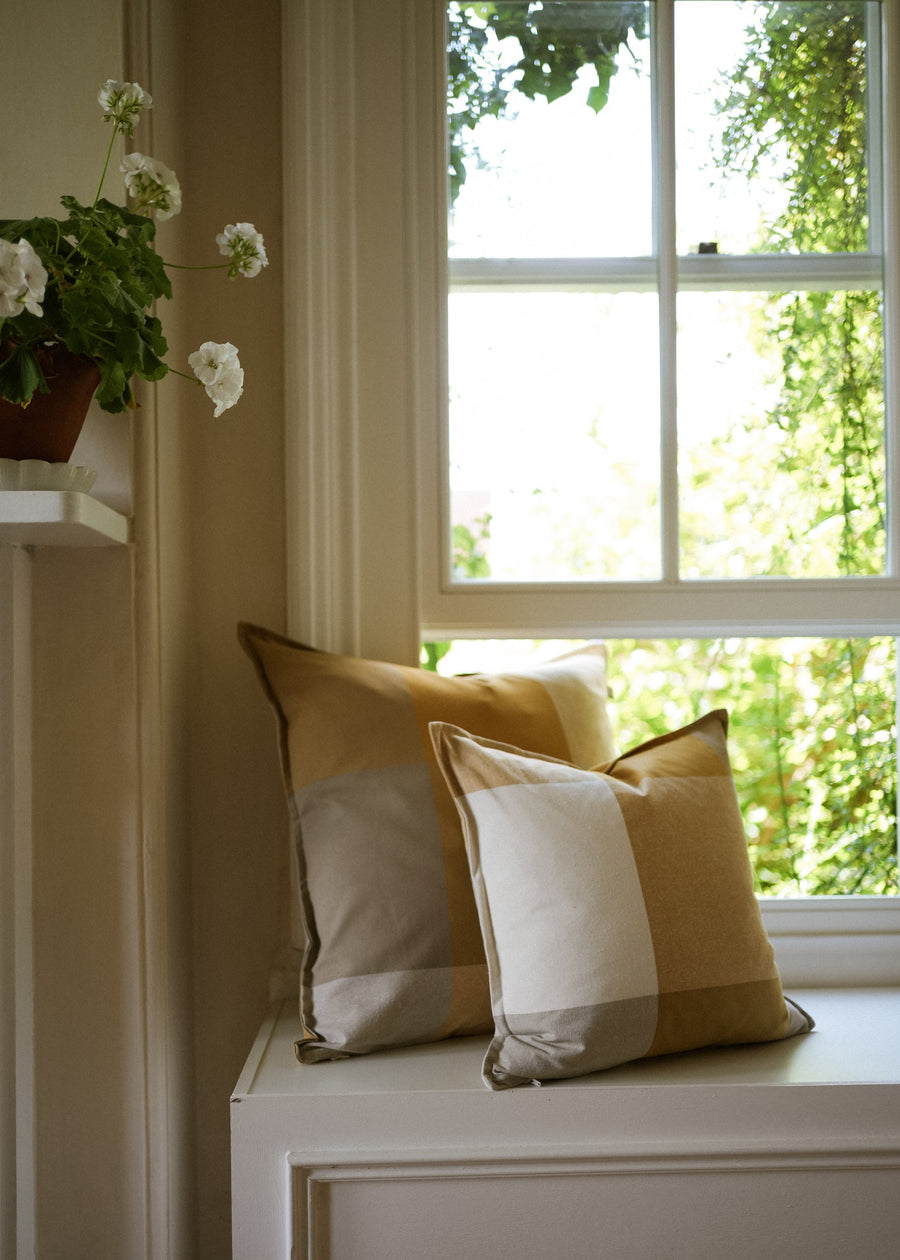 Herb Giant Check Cushion, 45x45 Mustard
