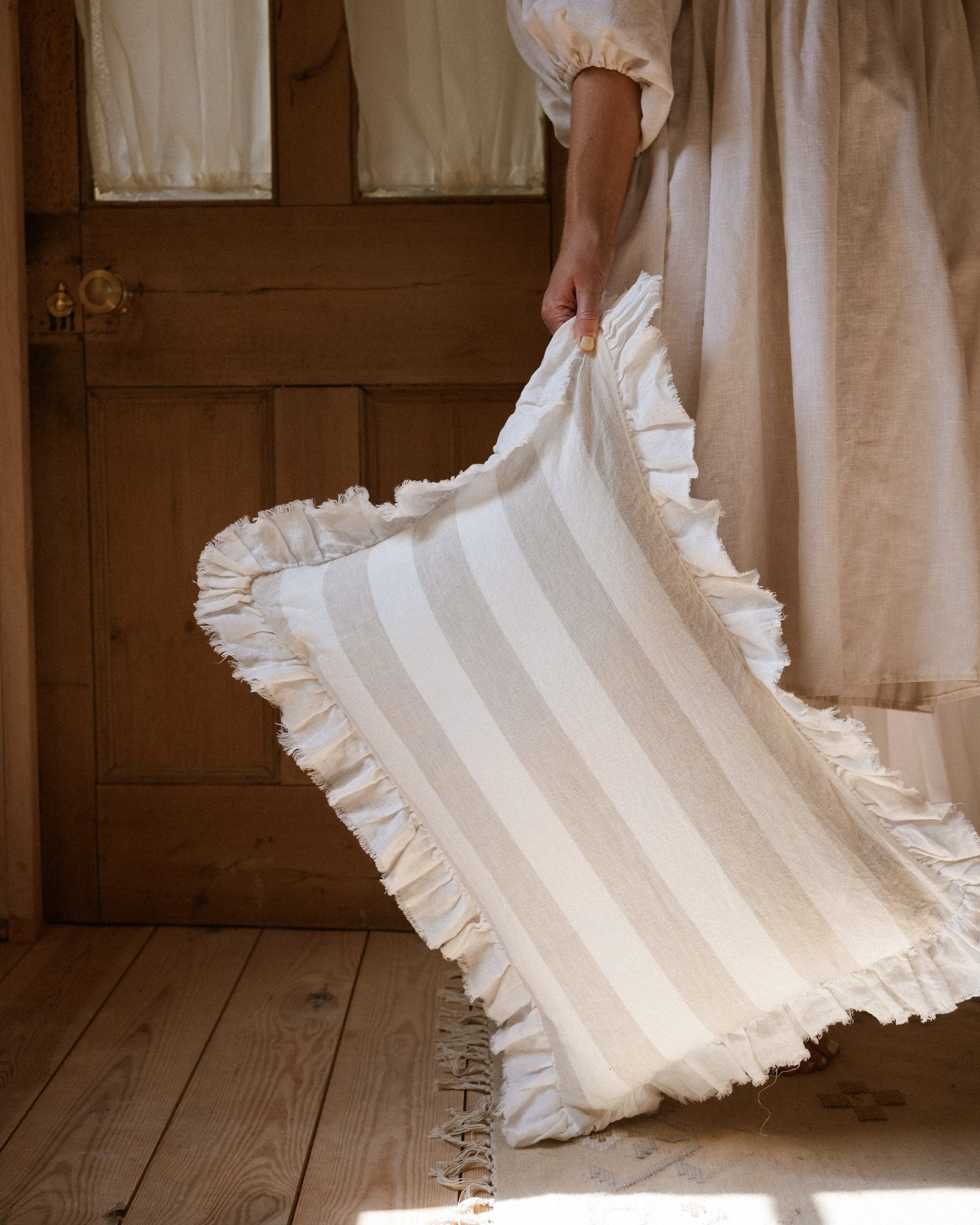 The Brighton Pavilion Raw Edge Linen Cushion - Taupe