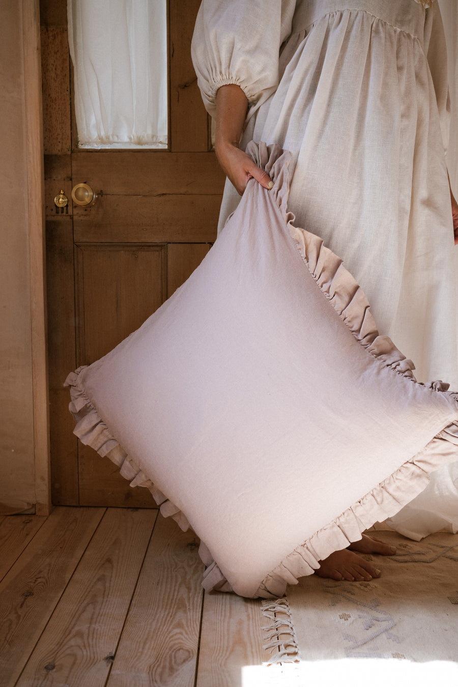 The Brighton Pavilion Chalk Pink Washed Linen Cushion