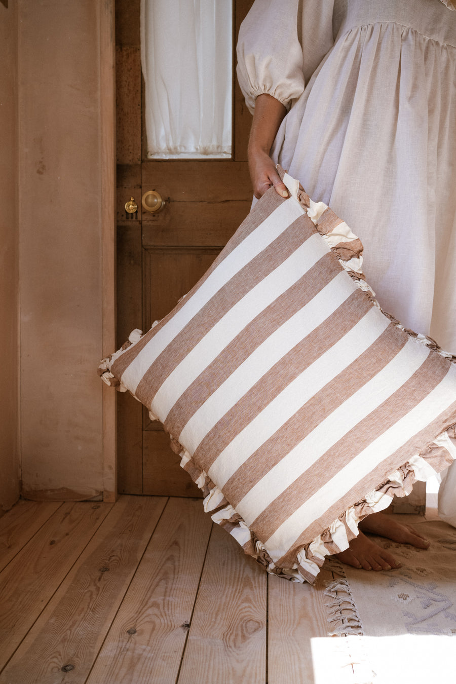 The Brighton Pavilion Bold Stripe Washed Linen Cushion - Terracotta