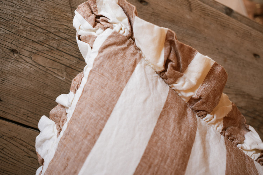 The Brighton Pavilion Bold Stripe Washed Linen Cushion - Terracotta