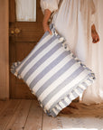 The Brighton Pavilion Bold Stripe Washed Linen Cushion - Blue