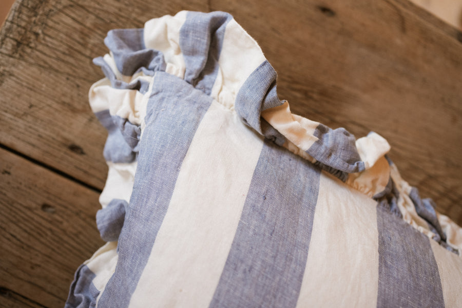 The Brighton Pavilion Bold Stripe Washed Linen Cushion - Blue