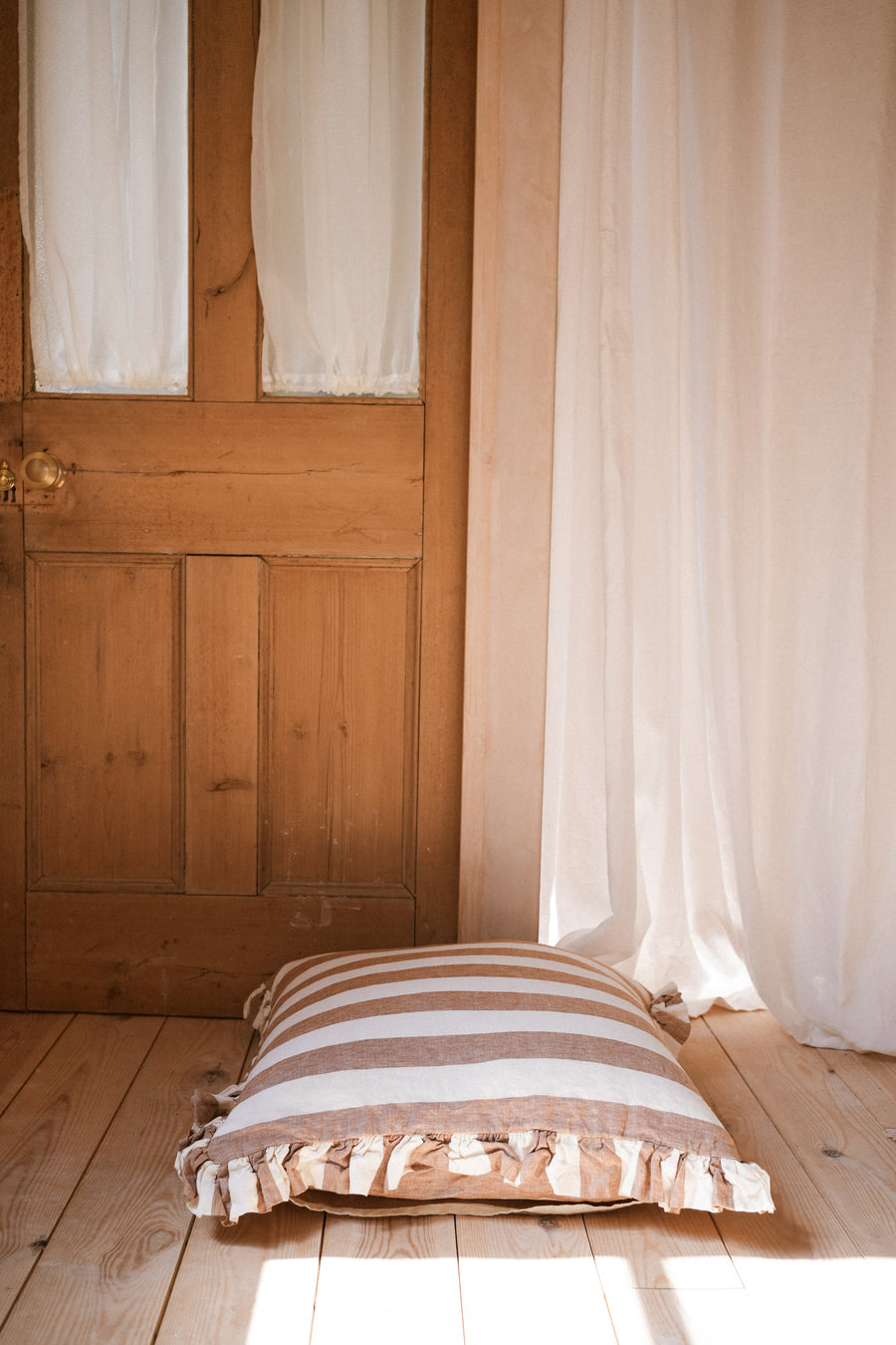 The Brighton Pavilion Bold Stripe Washed Linen Cushion - Terracotta