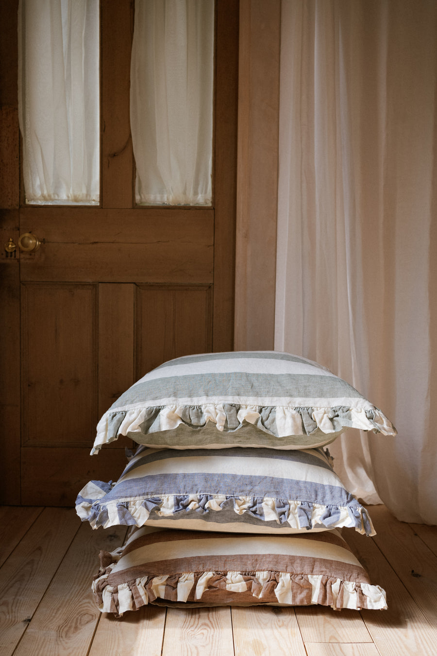 The Brighton Pavilion Bold Stripe Washed Linen Cushion - Terracotta