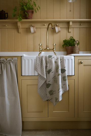 Herb Print & Provisional Stripe 2pk Tea Towel Green