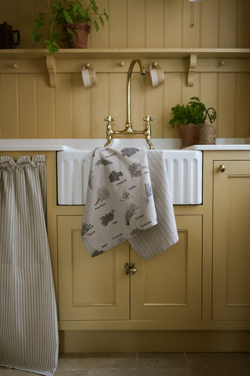 Herb Print & Provisional Stripe 2pk Tea Towel Charcoal