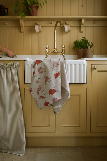 Herb Print & Provisional Stripe 2pk Tea Towel Cinnamon
